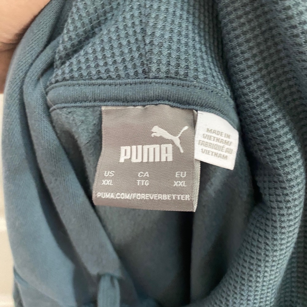 Puma Hoodie Men XXL Teal Pullover Waffle Panel Cotton Gym Lounge 682801-25 - Picture 2 of 8